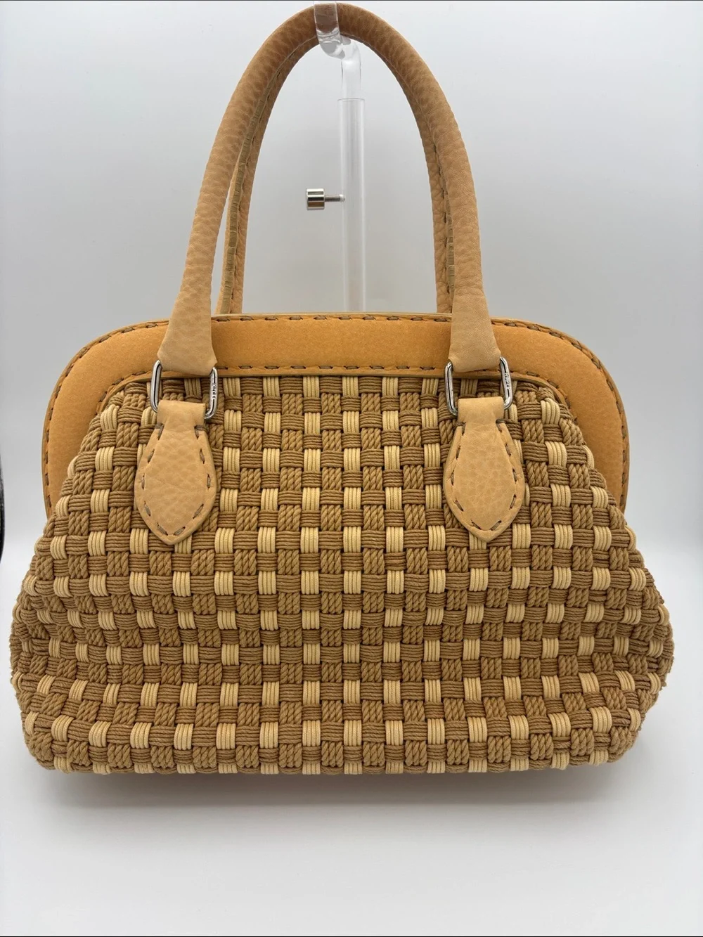 Authentic Fendi Selleria Woven Doctor Bag - Tan - Jute/Cotton Cording - EUC